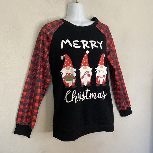 Gnome Christmas Pullover Red Plaid Size Small Women Long Sleeve Holiday Knit EUC - Picture 2 of 10