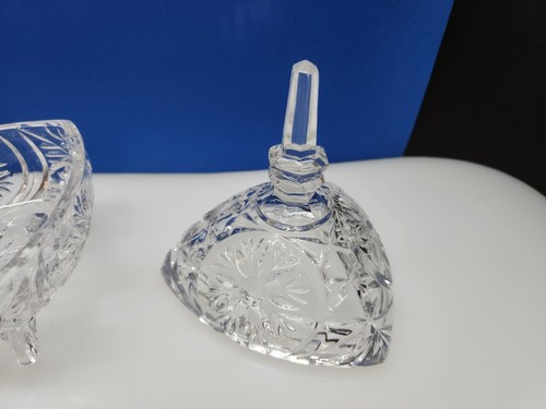 Vintage Crystal Clear Oval Footed Lead Crystal Candy Dish w/ Lid Floral Pattern - Picture 6 of 13
