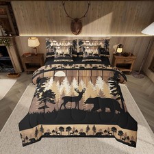 Feelyou Rustic Bear Deer Comforter Set 7 Pieces Wildlife Hunting Theme Bed In