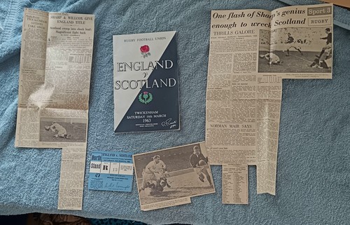 Rugby Union: England vs Scotland 1963 + Ticket Stub & News Clippings.