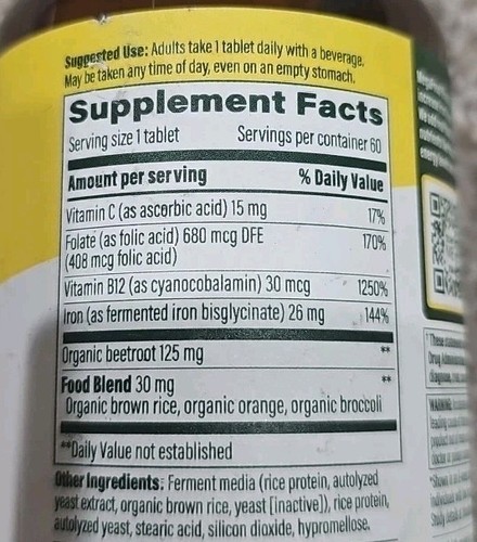 NEW MegaFood Iron Blood Builder Dietary Supplement - 60 Count  EXP 5/2027 - Picture 2 of 2