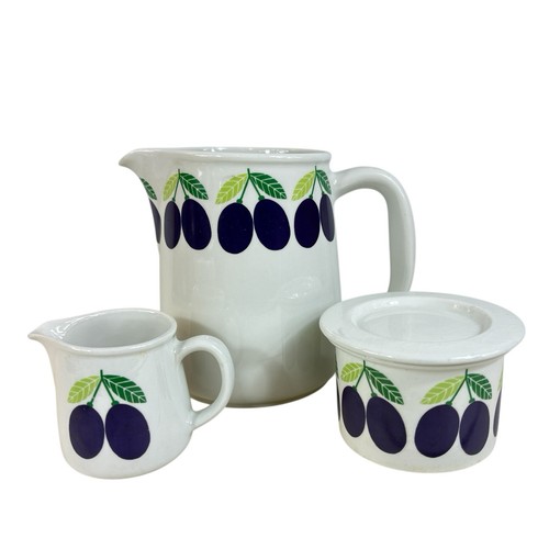 Brocca ARABIA Finlandia crema zuccheriera barattolo marmellata con coperchio prugne Pomona anni 60 vintage - Foto 21 di 21