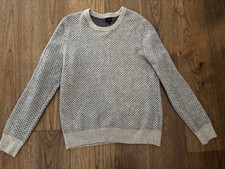 J Crew Lambs Wool Blend Sweater Men  s L Large Gray Navy Birdseye Crewneck Knit
