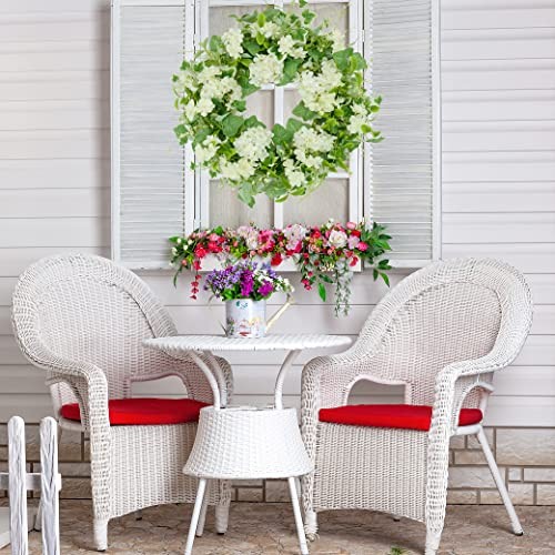 20 inches Spring Summer Wreath Hydrangea Wreath for Front Door with White - Picture 5 of 7