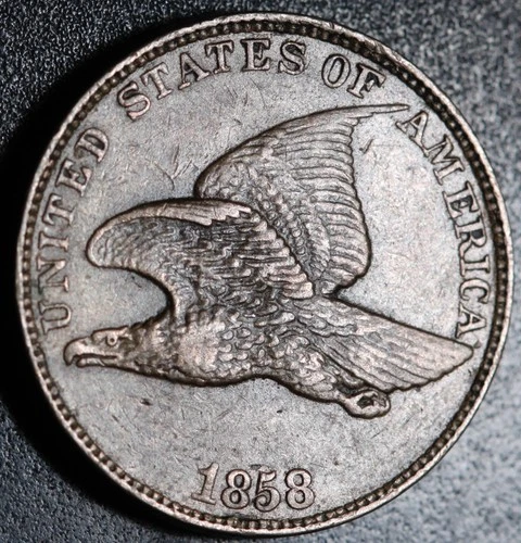 1858 FLYING EAGLE CENT - Large Letters LL - Near AU UNC