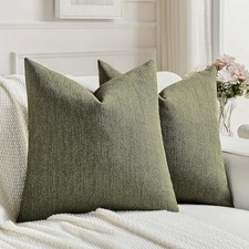 Chenille Decorative Throw Pillow Covers 18x18 18" x 18" Pack of 2 Moss Green