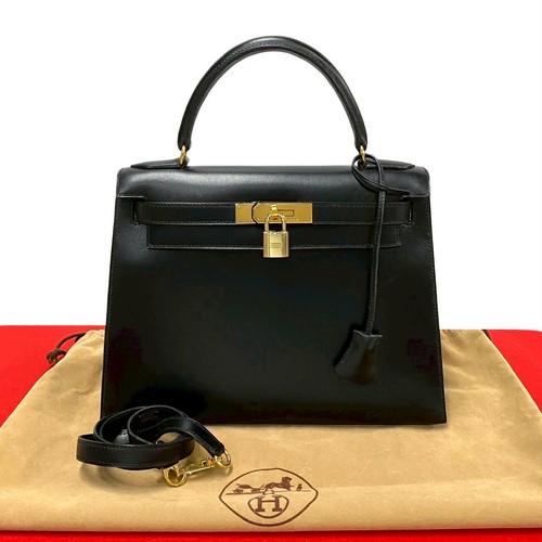 HERMES Kelly 28 Shoulder Bag Box scarf black pj1-1