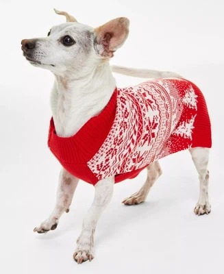MACY'S Holiday Lane Fair Isle Knit Pet Sweater In Red & White