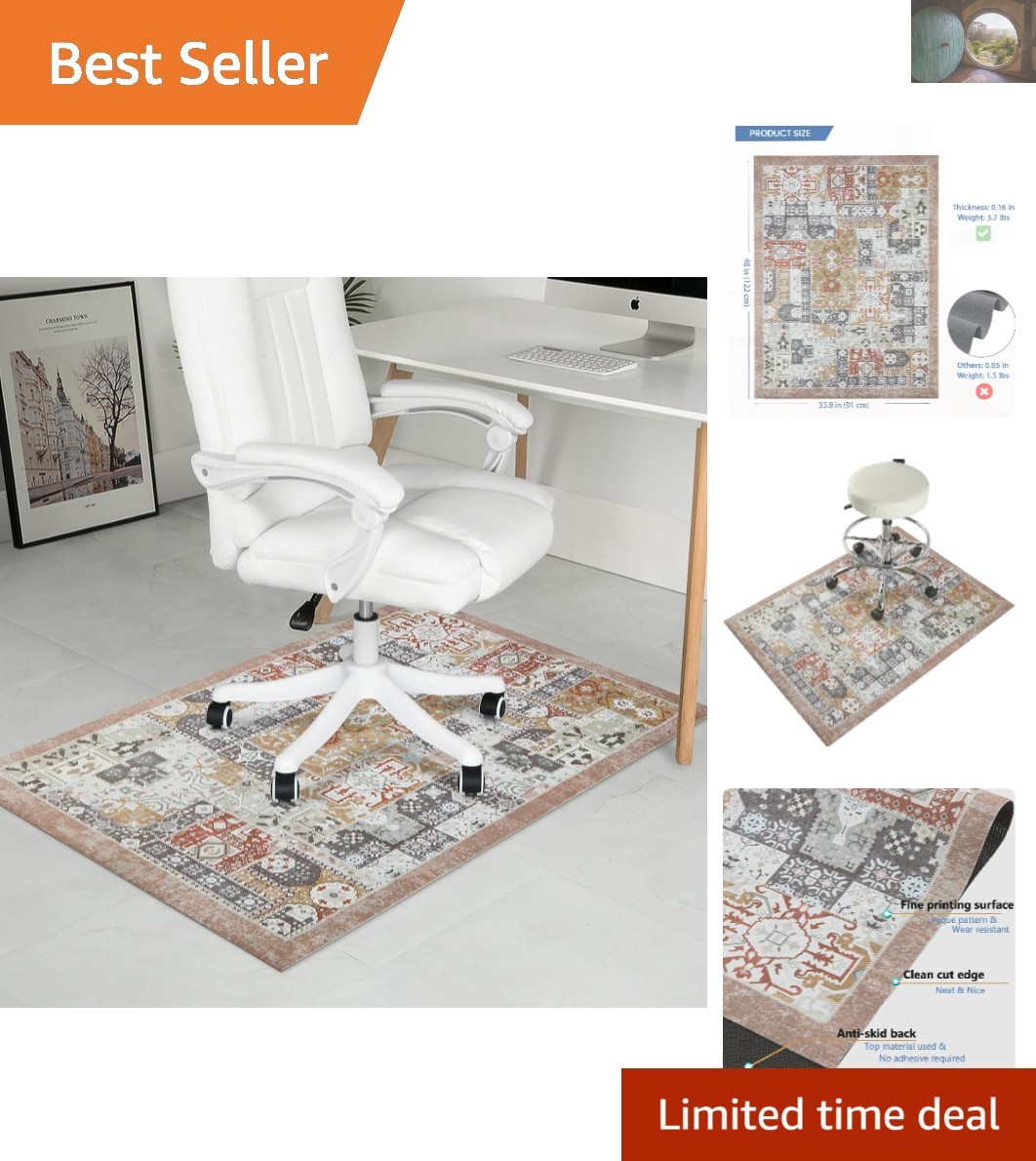 Stylish Pink 36x48 Rolling Desk Mat Protects Hardwood Floors