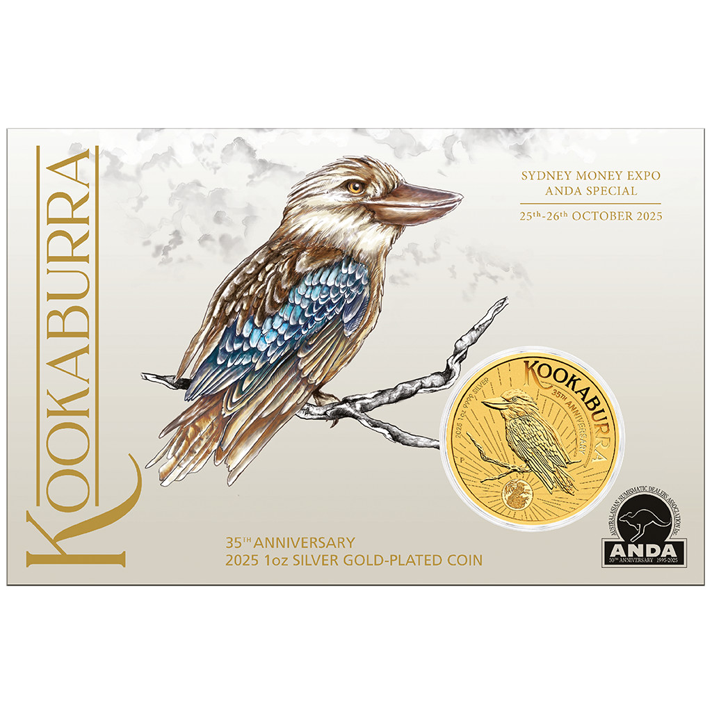 2025 1 oz Kookaburra Silver Coin - 35th Anniversary - Sydney ANDA Special - Yellow Gold