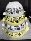 Vintage Pyrex Gooseberry Yellow, White and Black Cinderella 4 Mixing Bowl Set
