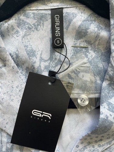 Camicia casual GIRUNS uomo spiaggia hawaiana manica corta con bottoni blu sbiadito piccola - Foto 2 di 8