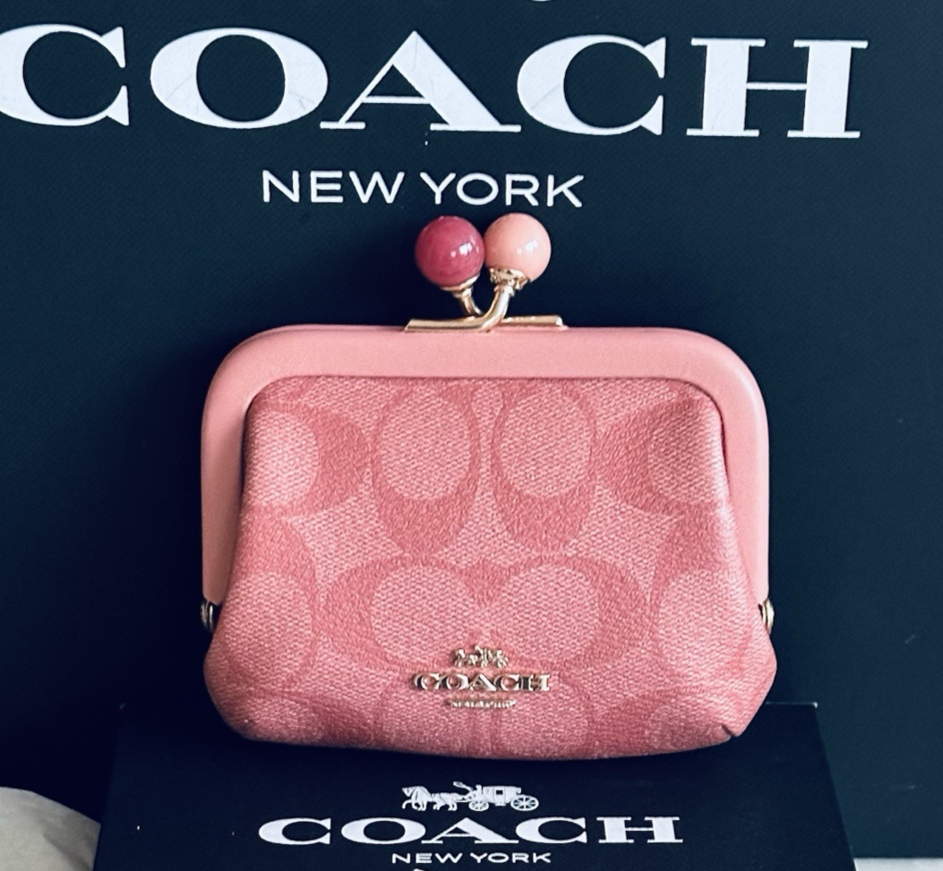 NEW COACH SIGNATURE CANDY PINK NORA FRAME KISSLOCK COIN PURSE
