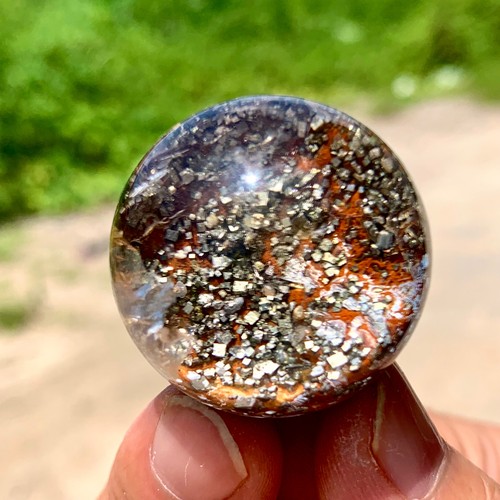 33G Natural Alta Calidad Pirita Brillante con Cuarzo Cristal Esfera Bola Curación - Imagen 5 de 23