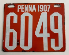 1907 Pennsylvania License Plate Porcelain ALL ORIGINAL 4 Digit Shorty