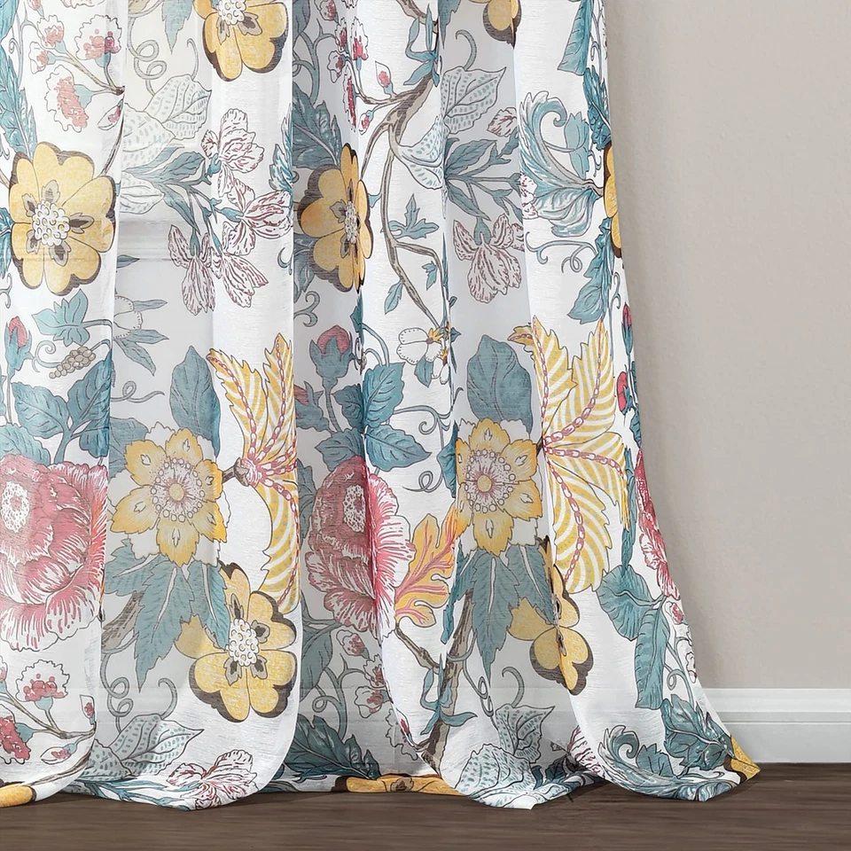 Sydney Sheer Window Curtain Panel Set, Pair, 52" W x 84" L, Blue & Yellow - B... - Image 4 of 4