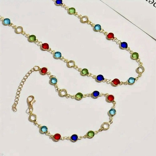 2pcs Jewelry Set, Necklace ,Bracelet Charming Colorful Crystal, Round Decorat - Picture 4 of 4