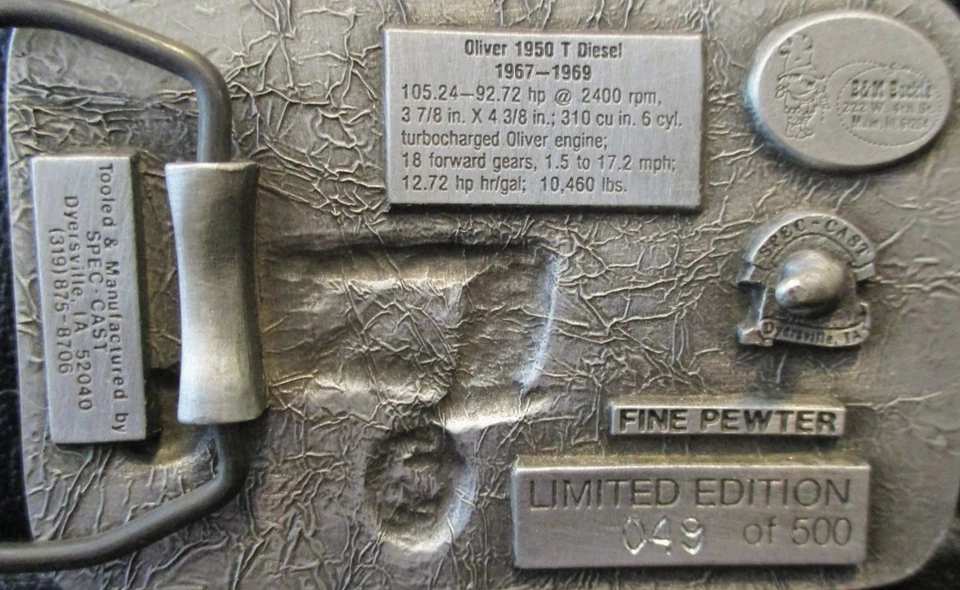 Oliver 1950 T 1967-1969 Diesel Tractor Peltre Cinturón Hebilla Especificación Fundido Edición Limitada Foto 3 de 3