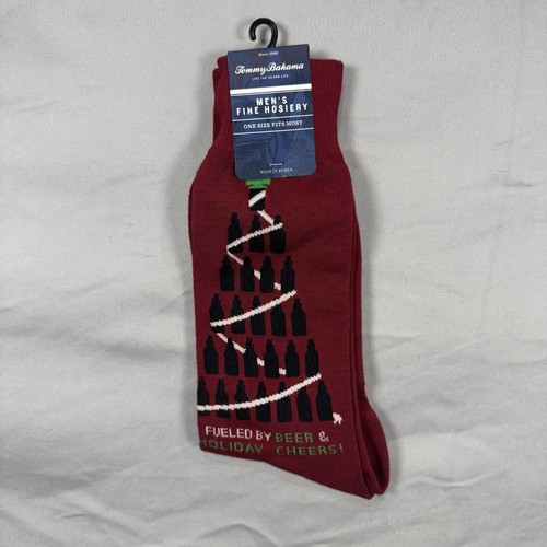 Tommy Bahama Men's Socks Chili Red Fine Hosiery Fueled By Beer &Holiday Cheer - Picture 1 of 7