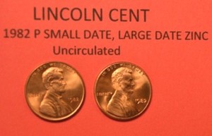 1982-P-Small-Date-amp-Large-Date-Zinc-Lincoln-Memorial-Cent-Penny-Uncirculated-01