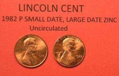 Large Date Lincoln Memorial Cents BU Zinc 5 Rolls: 1982-P