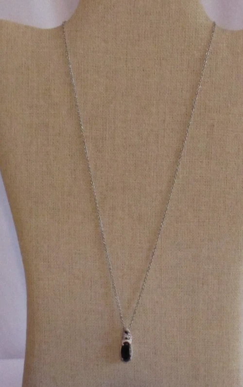 Colgante de plata de ley 925 y cadena de acero inoxidable espinela negra circonita cúbica moda Foto 4 de 4