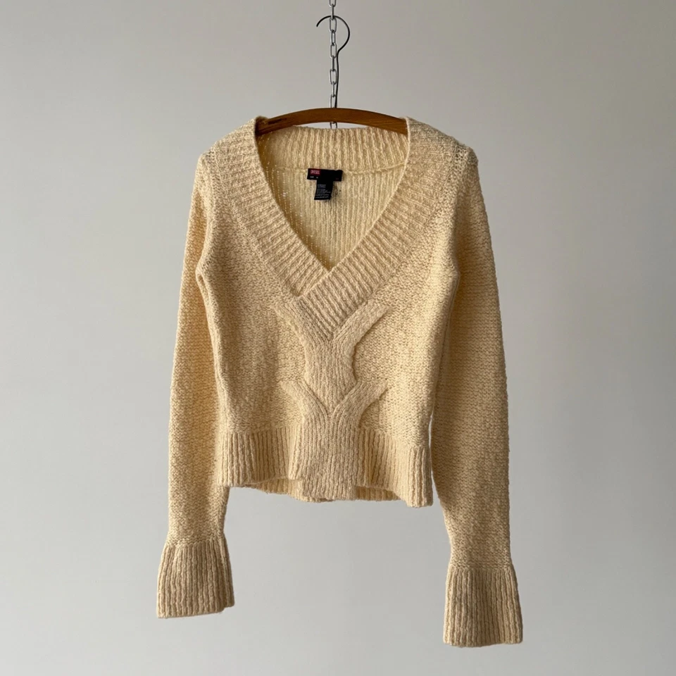 Suéter vintage Diesel para mujer tejido de lana crema cuello en V talla M, Y2K / Avant Garde Foto 2 de 4