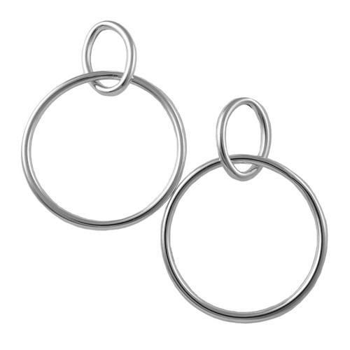 Double Circle Hoops 925 Sterling Silver Polished Earrings - Picture 3 of 5