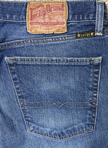 Pantalones de mezclilla vintage lavados de pierna recta azul oscuro 36 x 32,5 Lucky Brand para hombre - Imagen 2 de 8