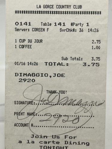 JOE DIMAGGIO Signed Autograph Country Club receipt W/ Account # Yankees JSA LOA - Picture 2 of 6