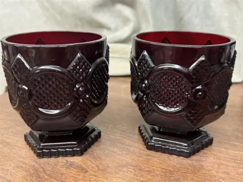 2 Avon Cape Cod Ruby Red Footed Tumblers