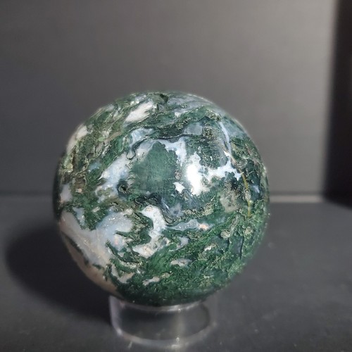 Natural Crystal Beautiful Full Green Moss Agate Sphere with clear base - Picture 7 of 14