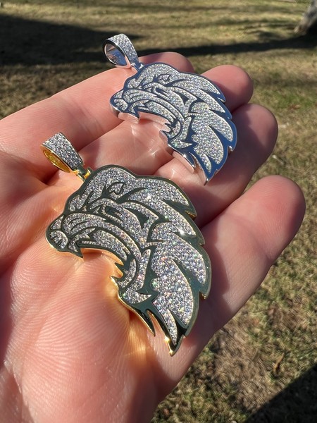 Alternate view of Moissanite Real 925 Silver Gold Plated Iced Lion King Leo Hip Hop Necklace