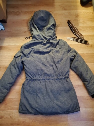 Women's Garage Snowproof Parka Charcoal Grey W/ Faux Fur Hood Size Petite Small - Picture 9 of 10