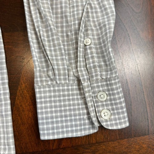 Camisa de vestir John Varvatos ajustada gris blanca a cuadros con botones talla 16 32/33 - Imagen 4 de 6