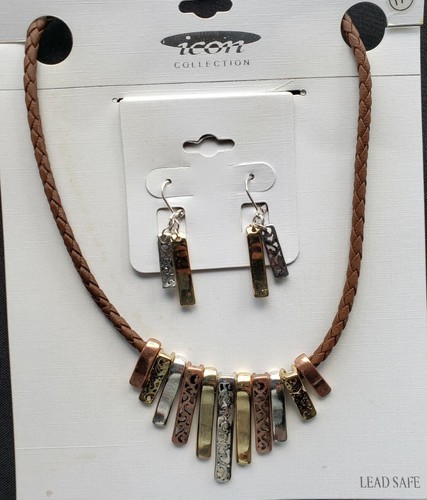 Halskette und Ohrringe Schmuck Set Silber, Gold und Roségold Akzent (neu) 17" Geschenk - Bild 2 von 4