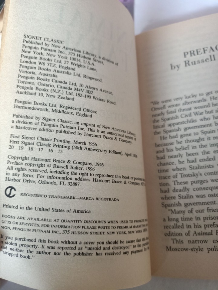 Animal Farm Orwell. Classic 1996 Rare Copy eBay