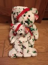 TY 1998 HOLIDAY TEDDY THE BEAR BEANIE BUDDY AND BABY