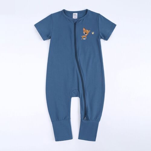 BABY ROMPER-Sleeper Short Sleeve Bodysuit Double Zipper Cotton Blue Boy 4-Sizes - Picture 20 of 42