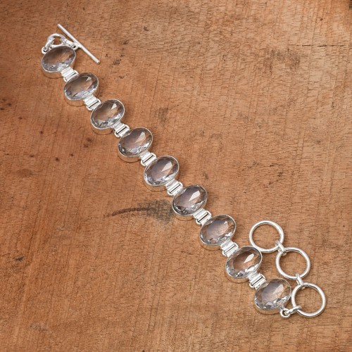 White Topaz Gemstone 925 Sterling Silver Handmade Ethnic Jewelry Bracelet 7-8" - Picture 2 of 8