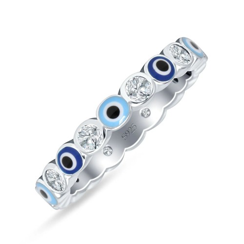 Evil Eye runder Zirkonia Ring minimalistisch 925 Sterling Silber 3 mm - Bild 2 von 8