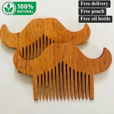 Comb Beard Wood Wooden Hair Mustache 100% Natural Pocket Sandalwood Brush Care