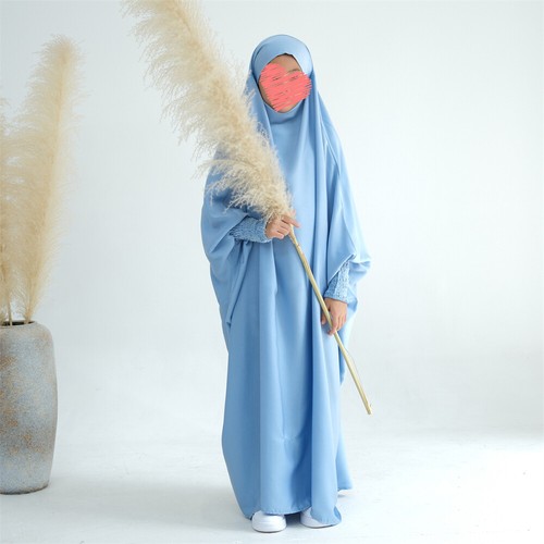 Muslim Child Dress Kids Girl Dress Overhead Abaya Burqa Kaftan Prayer Robe Arab - Picture 32 of 41