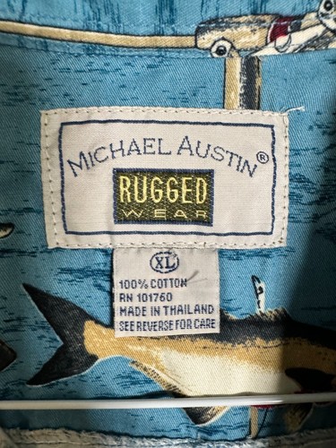 Michael Austin Shirt Mens XL Long Sleeve Button Down Fish All Over Print - Picture 5 of 6
