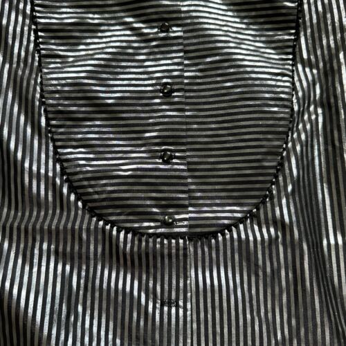 AJ Bari Formal Top glänzend metallic silber Print L XL 12 Vintage 80er Bluse Fehler - Bild 3 von 11