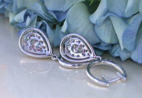 14K White Gold Plated 3Ct Round Cut Simulated Diamond Drop/Dangle Gift Earrings - Picture 4 of 7