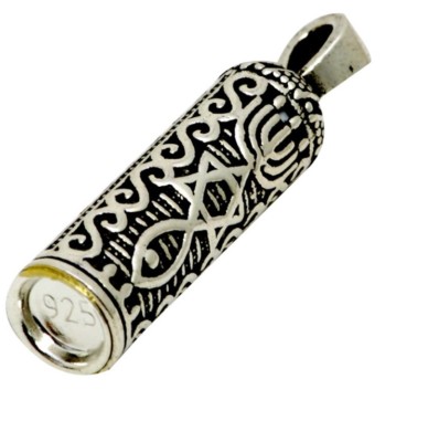 Mezuzah Anhänger mit eingepfropftem messianischem Symbol Sterlingsilber 925 plus Kette