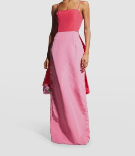 5990 $ Carolina Herrera rosa Schleife Rücken Säule Seidenkleid Kleid Größe 14