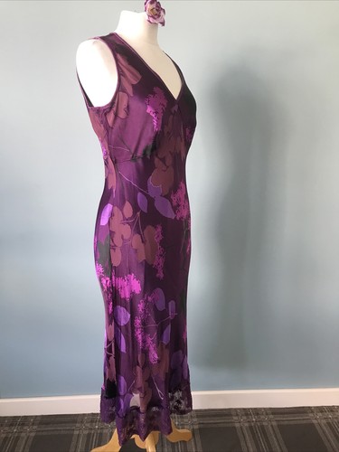 Vintage monsoon dress uk 16 silk mix devoré bias cut sequin trim burn out maxi - Picture 8 of 12