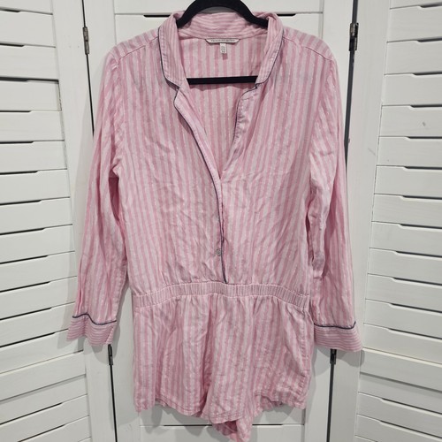 Victoria's Secret Pink Metallic Stripes Romper PJs Womans Size M